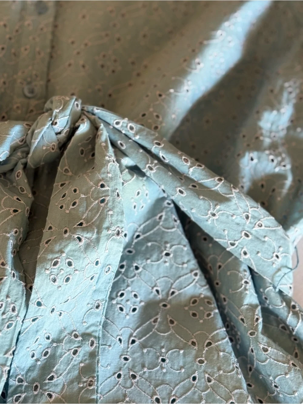 Light Blue Eyelet Shirt Mini Dress with Tie Waist - Picture 8 of 12